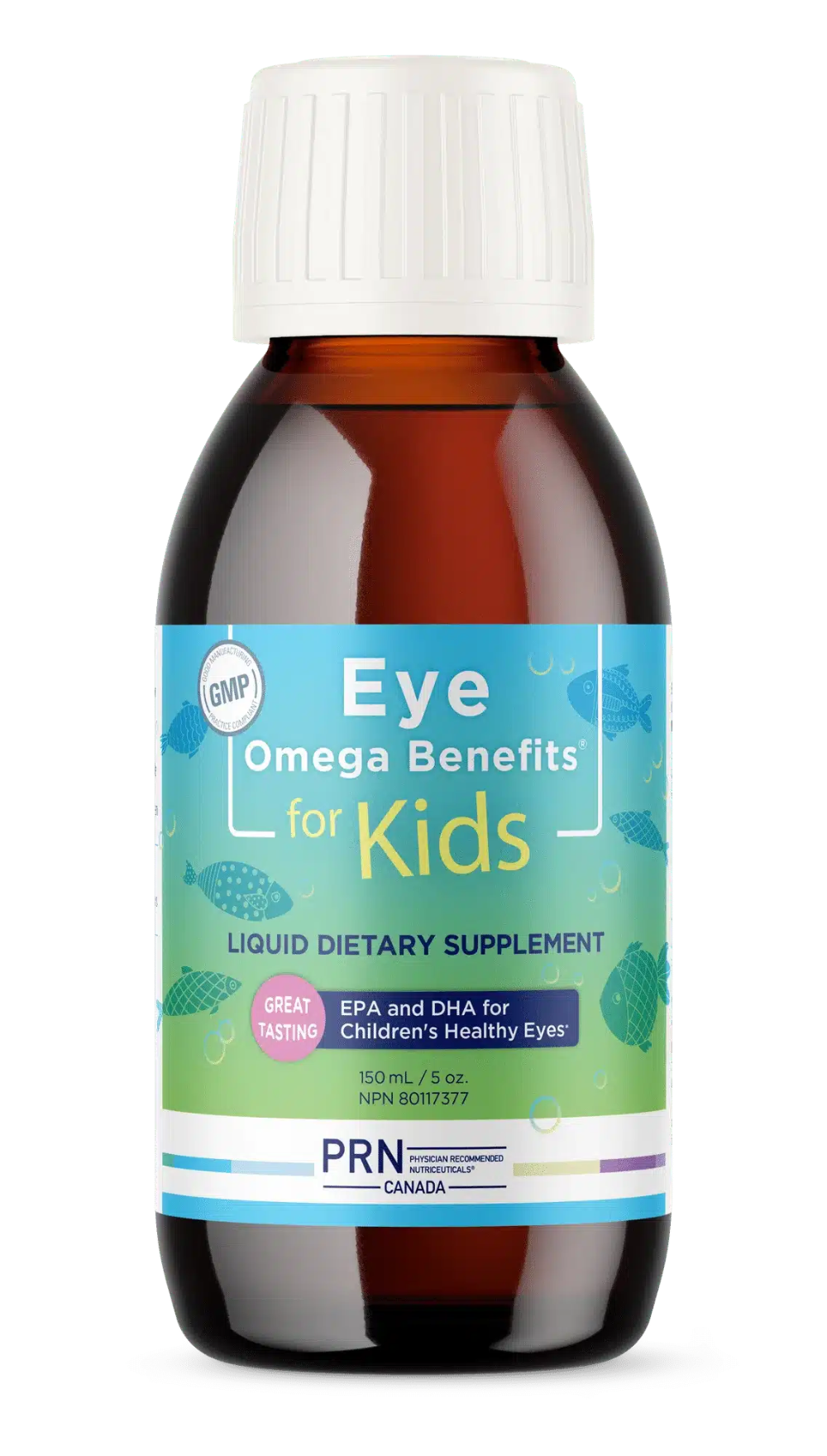 PRN EOB for Kids omega-3 supplement box, front label