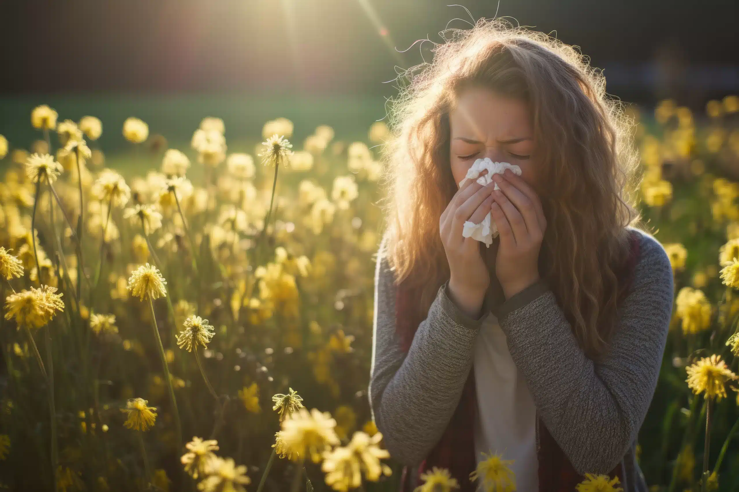 Woman in a field of flowers — Allergies season